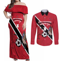 Custom Trinidad and Tobago Football Couples Matching Off Shoulder Maxi Dress and Long Sleeve Button Shirt Come On Soca Warriors - Wonder Print Shop