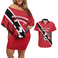 Custom Trinidad and Tobago Football Couples Matching Off Shoulder Short Dress and Hawaiian Shirt Come On Soca Warriors - Wonder Print Shop