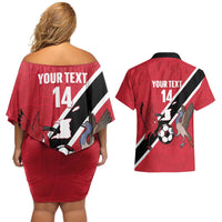 Custom Trinidad and Tobago Football Couples Matching Off Shoulder Short Dress and Hawaiian Shirt Come On Soca Warriors - Wonder Print Shop
