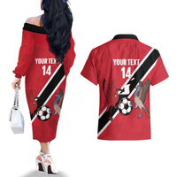 Custom Trinidad and Tobago Football Couples Matching Off The Shoulder Long Sleeve Dress and Hawaiian Shirt Come On Soca Warriors - Wonder Print Shop