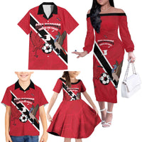 Custom Trinidad and Tobago Football Family Matching Off The Shoulder Long Sleeve Dress and Hawaiian Shirt Come On Soca Warriors - Wonder Print Shop