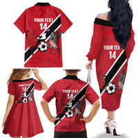 Custom Trinidad and Tobago Football Family Matching Off The Shoulder Long Sleeve Dress and Hawaiian Shirt Come On Soca Warriors - Wonder Print Shop