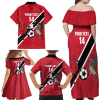 Custom Trinidad and Tobago Football Family Matching Off Shoulder Maxi Dress and Hawaiian Shirt Come On Soca Warriors - Wonder Print Shop