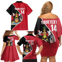 Custom Trinidad and Tobago Football Family Matching Off Shoulder Short Dress and Hawaiian Shirt 2025 Go Champions - Wonder Print Shop