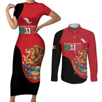 Custom Mexico Football Couples Matching Short Sleeve Bodycon Dress and Long Sleeve Button Shirt Tu Puedes El Tricolor Red - Wonder Print Shop