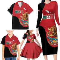 Custom Mexico Football Family Matching Long Sleeve Bodycon Dress and Hawaiian Shirt Tu Puedes El Tricolor Red - Wonder Print Shop