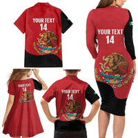 Custom Mexico Football Family Matching Long Sleeve Bodycon Dress and Hawaiian Shirt Tu Puedes El Tricolor Red - Wonder Print Shop
