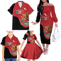 Custom Mexico Football Family Matching Off The Shoulder Long Sleeve Dress and Hawaiian Shirt Tu Puedes El Tricolor Red - Wonder Print Shop