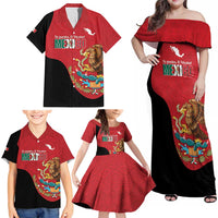 Custom Mexico Football Family Matching Off Shoulder Maxi Dress and Hawaiian Shirt Tu Puedes El Tricolor Red - Wonder Print Shop