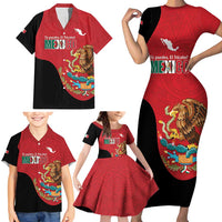 Custom Mexico Football Family Matching Short Sleeve Bodycon Dress and Hawaiian Shirt Tu Puedes El Tricolor Red - Wonder Print Shop