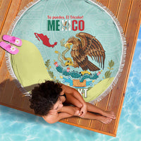 Custom Mexico Football Beach Blanket Tu Puedes El Tricolor Cyan - Wonder Print Shop