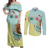 Custom Mexico Football Couples Matching Off Shoulder Maxi Dress and Long Sleeve Button Shirt Tu Puedes El Tricolor Cyan - Wonder Print Shop