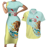 Custom Mexico Football Couples Matching Short Sleeve Bodycon Dress and Hawaiian Shirt Tu Puedes El Tricolor Cyan - Wonder Print Shop