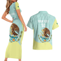 Custom Mexico Football Couples Matching Short Sleeve Bodycon Dress and Hawaiian Shirt Tu Puedes El Tricolor Cyan - Wonder Print Shop