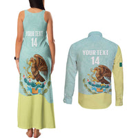 Custom Mexico Football Couples Matching Tank Maxi Dress and Long Sleeve Button Shirt Tu Puedes El Tricolor Cyan - Wonder Print Shop