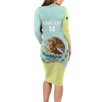 Custom Mexico Football Family Matching Long Sleeve Bodycon Dress and Hawaiian Shirt Tu Puedes El Tricolor Cyan - Wonder Print Shop