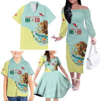 Custom Mexico Football Family Matching Off The Shoulder Long Sleeve Dress and Hawaiian Shirt Tu Puedes El Tricolor Cyan - Wonder Print Shop