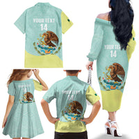 Custom Mexico Football Family Matching Off The Shoulder Long Sleeve Dress and Hawaiian Shirt Tu Puedes El Tricolor Cyan - Wonder Print Shop