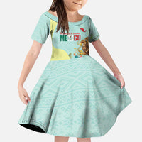 Custom Mexico Football Family Matching Off Shoulder Maxi Dress and Hawaiian Shirt Tu Puedes El Tricolor Cyan - Wonder Print Shop