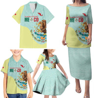 Custom Mexico Football Family Matching Puletasi and Hawaiian Shirt Tu Puedes El Tricolor Cyan - Wonder Print Shop