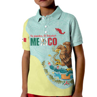 Custom Mexico Football Kid Polo Shirt Tu Puedes El Tricolor Cyan - Wonder Print Shop