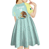 Custom Mexico Football Kid Short Sleeve Dress Tu Puedes El Tricolor Cyan - Wonder Print Shop