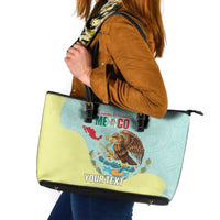 Custom Mexico Football Leather Tote Bag Tu Puedes El Tricolor Cyan - Wonder Print Shop