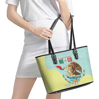 Custom Mexico Football Leather Tote Bag Tu Puedes El Tricolor Cyan - Wonder Print Shop
