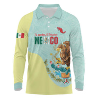 Custom Mexico Football Long Sleeve Polo Shirt Tu Puedes El Tricolor Cyan - Wonder Print Shop