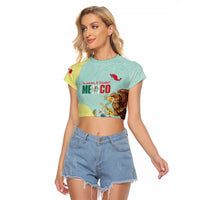 Custom Mexico Football Raglan Cropped T Shirt Tu Puedes El Tricolor Cyan - Wonder Print Shop