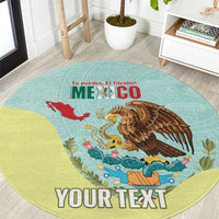 Custom Mexico Football Round Carpet Tu Puedes El Tricolor Cyan - Wonder Print Shop