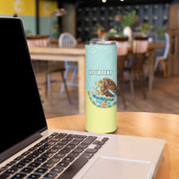 Custom Mexico Football Skinny Tumbler Tu Puedes El Tricolor Cyan - Wonder Print Shop