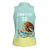 Custom Mexico Football Women Sleeveless Polo Shirt Tu Puedes El Tricolor Cyan - Wonder Print Shop