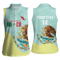 Custom Mexico Football Women Sleeveless Polo Shirt Tu Puedes El Tricolor Cyan - Wonder Print Shop