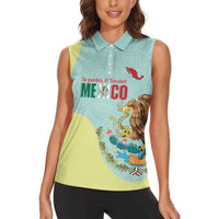 Custom Mexico Football Women Sleeveless Polo Shirt Tu Puedes El Tricolor Cyan - Wonder Print Shop