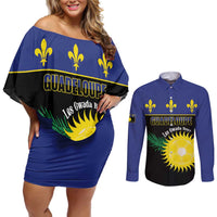 Custom Guadeloupe Football Couples Matching Off Shoulder Short Dress and Long Sleeve Button Shirt Allez Gwada Boys - Wonder Print Shop