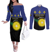 Custom Guadeloupe Football Couples Matching Off The Shoulder Long Sleeve Dress and Long Sleeve Button Shirt Allez Gwada Boys - Wonder Print Shop