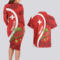 Personalised Switzerland Tennis Couples Matching Long Sleeve Bodycon Dress and Hawaiian Shirt Swiss Born To Play - Wonder Print Shop