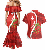 Personalised Switzerland Tennis Couples Matching Mermaid Dress and Hawaiian Shirt Swiss Born To Play - Wonder Print Shop
