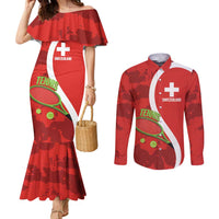Personalised Switzerland Tennis Couples Matching Mermaid Dress and Long Sleeve Button Shirt Swiss Born To Play - Wonder Print Shop