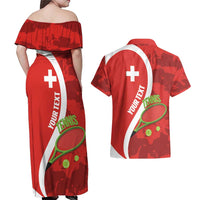 Personalised Switzerland Tennis Couples Matching Off Shoulder Maxi Dress and Hawaiian Shirt Swiss Born To Play - Wonder Print Shop