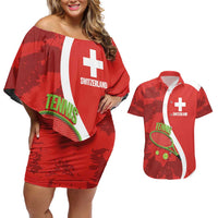 Personalised Switzerland Tennis Couples Matching Off Shoulder Short Dress and Hawaiian Shirt Swiss Born To Play - Wonder Print Shop