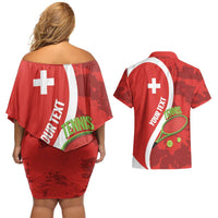 Personalised Switzerland Tennis Couples Matching Off Shoulder Short Dress and Hawaiian Shirt Swiss Born To Play - Wonder Print Shop