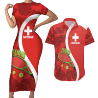 Personalised Switzerland Tennis Couples Matching Short Sleeve Bodycon Dress and Hawaiian Shirt Swiss Born To Play - Wonder Print Shop