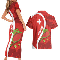 Personalised Switzerland Tennis Couples Matching Short Sleeve Bodycon Dress and Hawaiian Shirt Swiss Born To Play - Wonder Print Shop