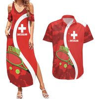 Personalised Switzerland Tennis Couples Matching Summer Maxi Dress and Hawaiian Shirt Swiss Born To Play - Wonder Print Shop