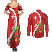 Personalised Switzerland Tennis Couples Matching Summer Maxi Dress and Long Sleeve Button Shirt Swiss Born To Play - Wonder Print Shop