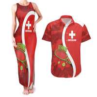 Personalised Switzerland Tennis Couples Matching Tank Maxi Dress and Hawaiian Shirt Swiss Born To Play - Wonder Print Shop