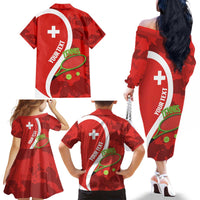 Personalised Switzerland Tennis Family Matching Off The Shoulder Long Sleeve Dress and Hawaiian Shirt Swiss Born To Play - Wonder Print Shop