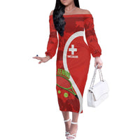 Personalised Switzerland Tennis Family Matching Off The Shoulder Long Sleeve Dress and Hawaiian Shirt Swiss Born To Play - Wonder Print Shop